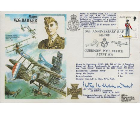 ACM Sir Peter Le Cheminant Signed Major W. G Barker VC First Day Cover. Guernsey Stamp with Guernsey 15 Sept 78 Postmark. Goo