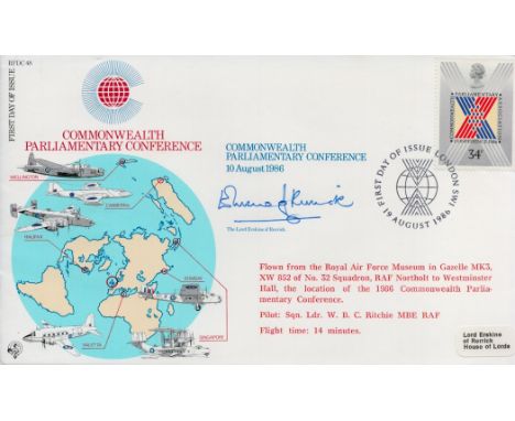 The Lord Erskine of Rerrick Signed Commonwealth Parliamentary Conference FDC. British Stamp with 19 August 1986 Postmark. Goo