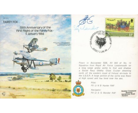 RAF WW2 FLT S G Mander signed '59th Anniversary of the first flight of the Fairey fox, 3 Jan 1984' FDC. Est. Good condition. 