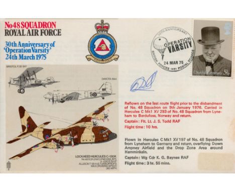 Wg Cdr K. G. Baynes RAF Signed No 48 Squadron- 30th Anniversary of Operation Varsity 24th March 1975 FDC. British Stamp with 