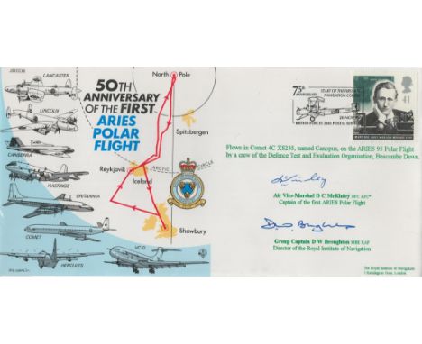 Mckinley and Broughton signed 50th anniv of the first Aries polar flight cover. 1 stamp 1 postmark. Good condition. All autog