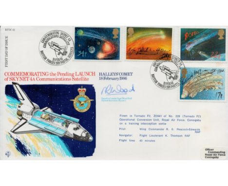 Sqn Ldr Nigel Wood Signed Commemorating The Pending Launch of Skynet 4a Communications Satellite First Day Cover. Four Britis