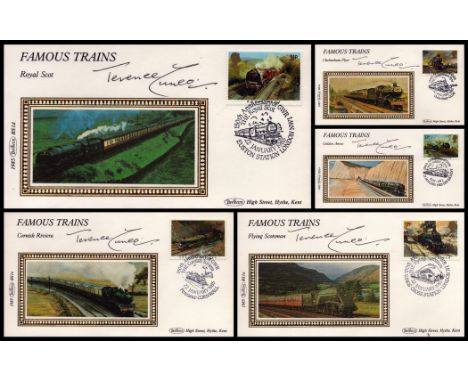 Terence Cuneo Signed Collection of 5 Signed Famous Trains Benham's Silk Cachet First Day Covers. All Stamped and Postmarked. 