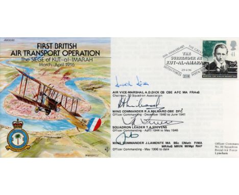 Air Marshal David Dick, Wg Cdr R. A Milward, Sqn Ldr T. A Stevens and Wg Cdr J Lamonte Signed First British Air Transport Ope
