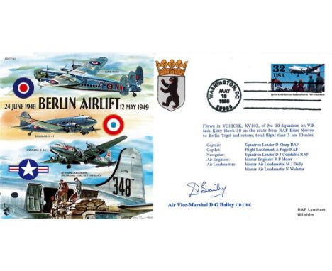 RAF Air Vice Marshal DG Bailey Signed Berlin Airlift First Day Cover. 52 of 200. USA Stamp with Washington May 12th, 1998, Po