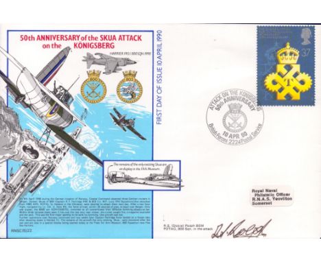 Dickie Rolph signed 50th Anniversary of the skua attack on the Konigsberg cover. 1 stamp and 1 postmark. First day of issue10