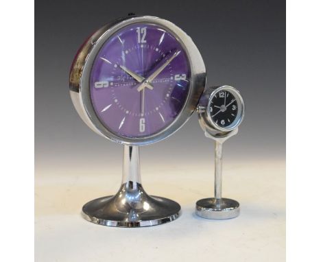 1970's period chrome finish Westclox 'Big Ben' mantel clock having a purple dial, together with a smaller somewhat similar cl