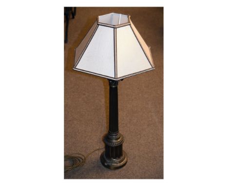 Reproduction bronzed metal Corinthian column table lamp with shade   Condition: 