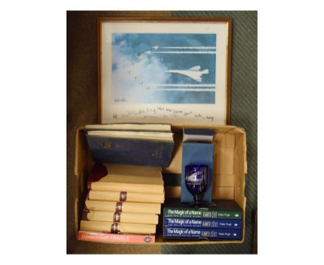 Various items including Concorde print, Peter Pugh - The Magic Of A Name, The Rolls Royce Story, 3 volumes, Newnes Motor Repa