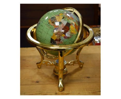 Modern brass framed hardstone inlaid globe   Condition: 