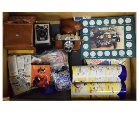 Miscellaneous items including tea cards, vintage cameras, playing cards etc   Condition: 