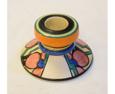 Clarice Cliff Bizarre vesta holder/striker having typical stylised decoration   Condition: 