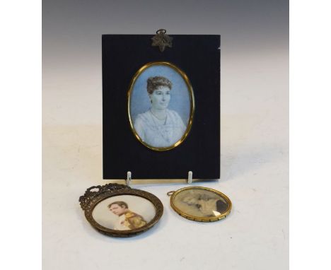 Early 20th Century oval portrait miniature - Study of a lady, together with two other miniatures   Condition: 