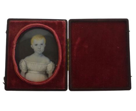 19th Century oval portrait miniature - Study of a child in a lace frock   Condition: 