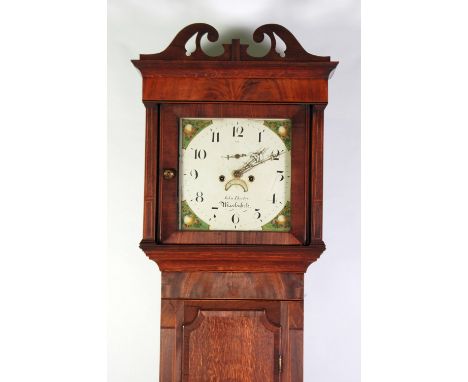 GEORGE III OAK,  MAHOGANY CROSSBANDED AND LINE INLAID LONGCASE CLOCK, signed John Thorley, Macclesfield,  the 13"  painted Ar