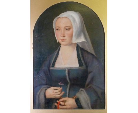 NETHERLANDISH SCHOOL (Seventeenth Century) AFTER JOOS VAN CLEVE (1485 - 1541) OIL PAINTING ON ARCHED TOP OAK PANEL, Portrait 