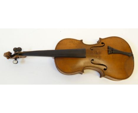 EARLY TWENTIETH CENTURY AFTER STRADIVARIUS bears label and having two piece 14 1/8" back, purfling lines, the back of the nec