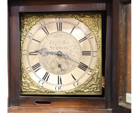 Georgian Oak cased longcase clock by Elizabeth Boot of Sutton with 30 hours Huygens endless chain movement. Dial plate width 