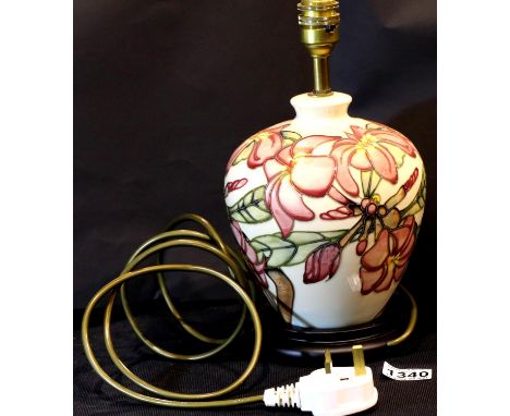 Moorcroft cream ground lamp base, H: 28 cm. P&amp;P Group 3 (£25+VAT for the first lot and £5+VAT for subsequent lots) 