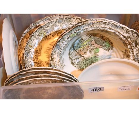 Selection of Johnson Bro's Millstream pattern ceramic plates. Not available for in-house P&amp;P, contact Paul O'Hea at Mailb