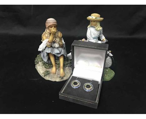 LOT OF COSTUME JEWELLERYalong with two composition figural ornaments, pens and an Ingersoll travel clock