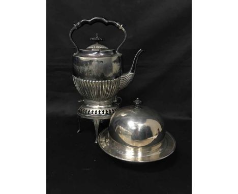 GOOD LOT OF SILVER PLATED WARESincluding a Victorian trefoil nut dish, a silver teapot and stand, trophy cups, etc; along wit