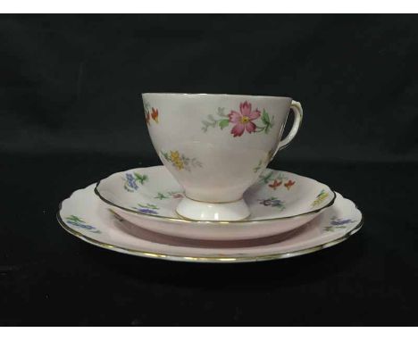TUSCAN FINE ENGLISH PART TEA SERVICE with floral pattern on a pale pink ground, six trios