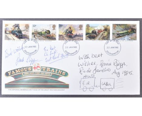 The Great Train Robbery - Ronnie Biggs (1929-2013) &amp;&nbsp;Jack Slipper (1924-2005) - autographed 1985 Famous Trains First