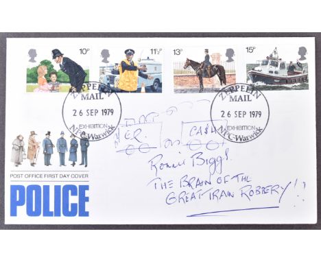 The Great Train Robbery - Ronnie Biggs (1929-2013) - autographed 1979 Police First Day Cover / FDC. Signed by Biggs in blue i