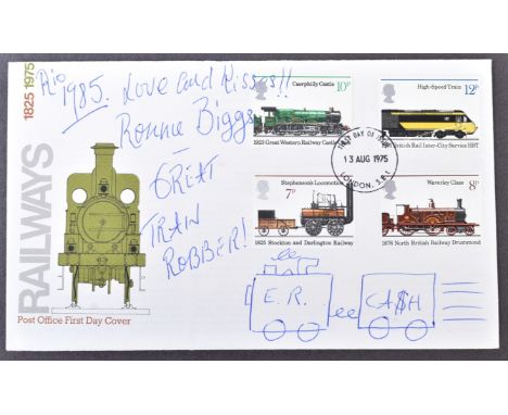 The Great Train Robbery - Ronnie Biggs (1929-2013) - autographed 1975 Railways First Day Cover / FDC. Signed by Biggs in blue