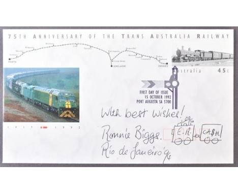 The Great Train Robbery - Ronnie Biggs (1929-2013) - autographed 1992 Anniversary Of The Trans-Australia Railway First Day Co
