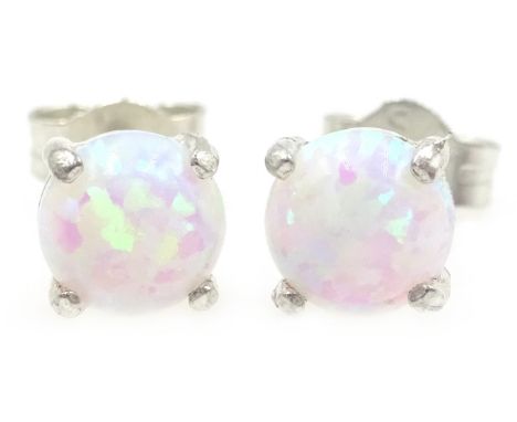 Pair of silver opal stud ear-rings, stamped sil