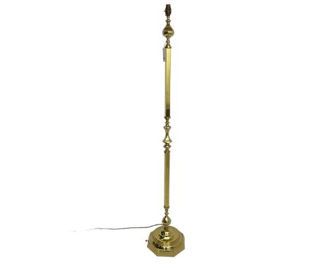Traditional brass standard lamp, square and turned column on a stepped base, with shadeDimensions: Height:&nbsp;160cm&nbsp;
