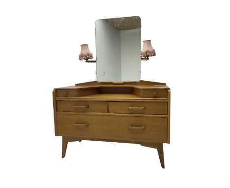 G-Plan - 'Brandon' oak dressing chest, mirror back over two trinket drawers, fitted with two short over single long drawer, r