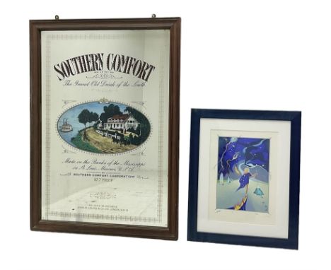 Southern Comfort advertising mirror, together with a framed star sign print, mirror H90cm