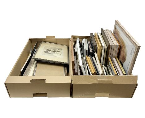 Large quantity of photograph frames, to include wooden, metal, glass and enamel examples, in two boxes 
