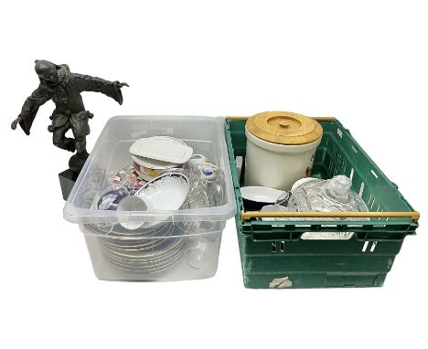 Collection of Johnson Brothers tea and dinner wares, together with glass cheese dome and other collectables, in two boxes