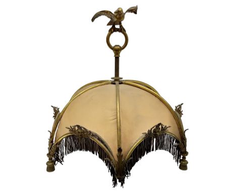 Brass framed ceiling light with eagle finial, H55cm