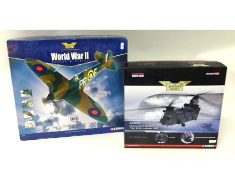 A Corgi Aviation Archive Series model chinook helicopter scale 1/72 t/w a Corgi WW II  Super Marine spitfire boxed (2)