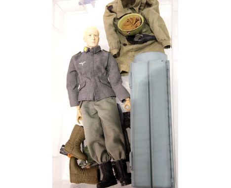 Dragon WWII German soldier 1/6 scale action figure and accessories to include equipment parachute drop box, guns, uniform etc