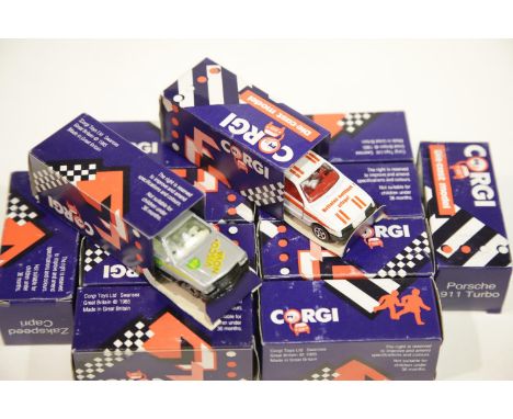 Twelve Corgi diecast vehicles c1985 Great Britain including Zakspeed Capri, Ford Wrecker, Police Rover etc. P&P Group 1 (£14+