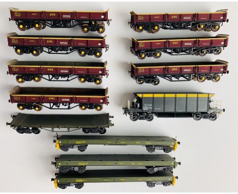12x Kit Built &amp; Ready To Run 4mm 'FITTED WITH P4 WHEEL SETS' Wagons - All Fitted with Chain Link Couplings - Unboxed. P&a