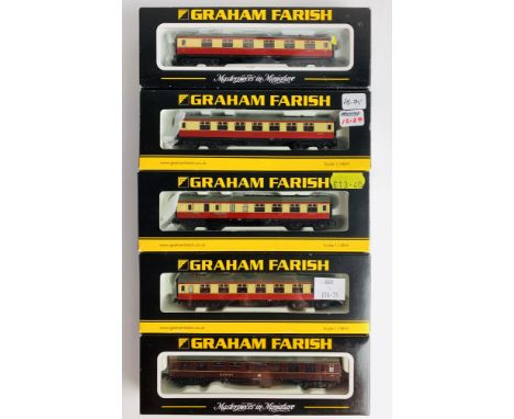 5x Graham Farish N Gauge Passenger Coaches - To Include: 4x Stanier BR Crimson/Cream &amp; 1x Mk1 Maroon Buffet - All Boxed. 