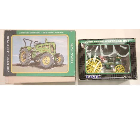 Kovap-Clockwork John Deere Lanz D tractor 1/25 scale and an ERTL John Deere Waterloo Boy tractor 1/32 scale. P&P Group 1 (£14