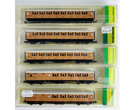5x Minitrix N Gauge LNER Teak Passenger Coaches - All Boxed. P&amp;P Group 1 (£14+VAT for the first lot and £1+VAT for subseq