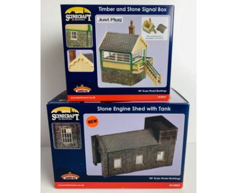 2x Bachmann OO Gauge Scenecraft Buildings - To Include: 44-0002 Engine Shed &amp; 44-0042 Signal Box - New Ex Shop Stock. P&a