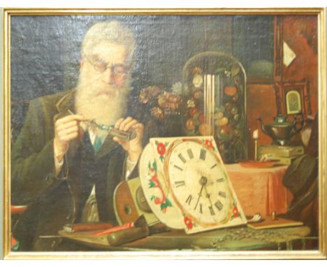 Reproduction oil on canvas - the clock restorer, 34x44cm