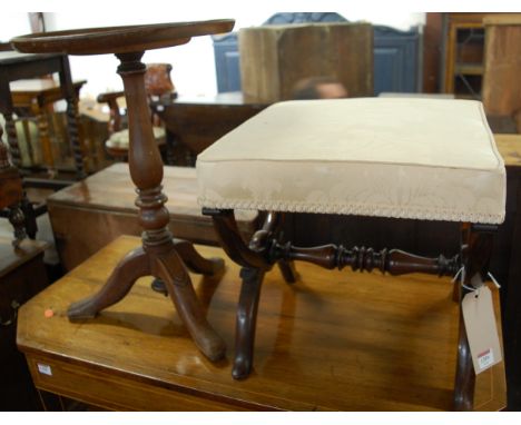 A Victorian rosewood dressing stool; together with a 19th century mahogany fixed top pedestal tripod occasional table (2)