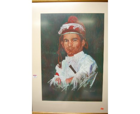 Eddie Clark - portrait of the jockey Willie Shoemaker, pastel, signed lower left, 66x46.5cm