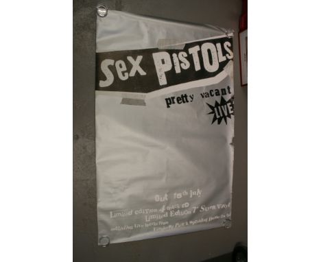 SEX PISTOLS - "Pretty Vacant Live" poster in silver and black (60"x40") advertising the release of the limited edition 4 trac